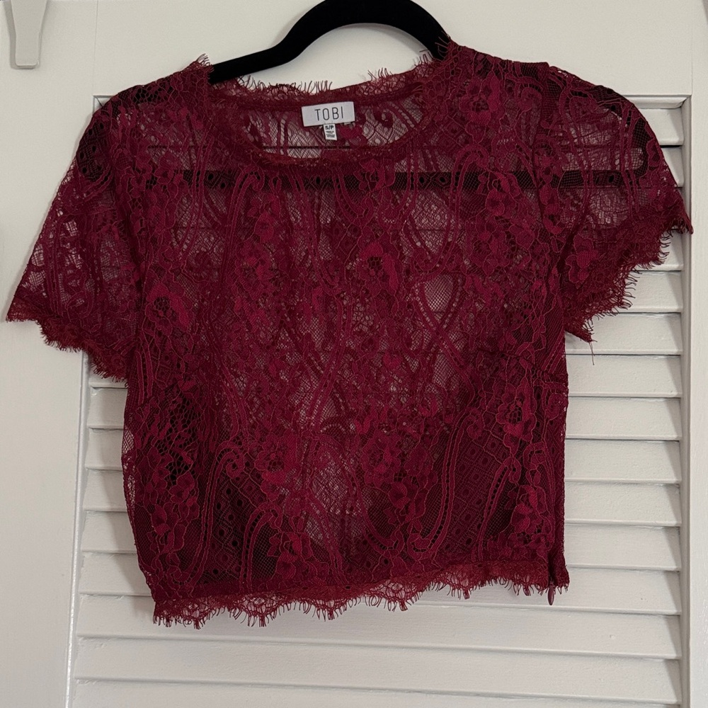 Tobi Red Embellished Crop Blouse